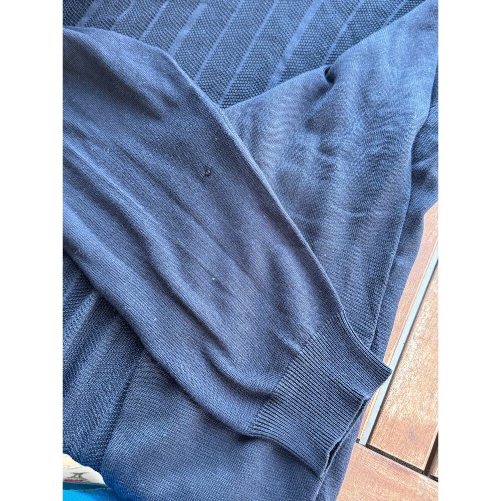 Vintage Alan Stuart Sweater Large Silk Cotton Ribbed Knit V-Neck Pullover Blue - Picture 5 of 5